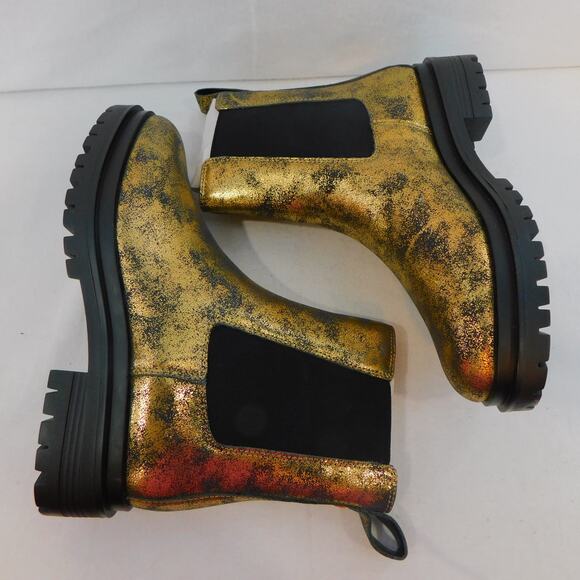 Ralph Lauren Womens Corinne Lug Sole Gold Distressed Metallic Booties Size 8 - Picture 6 of 10